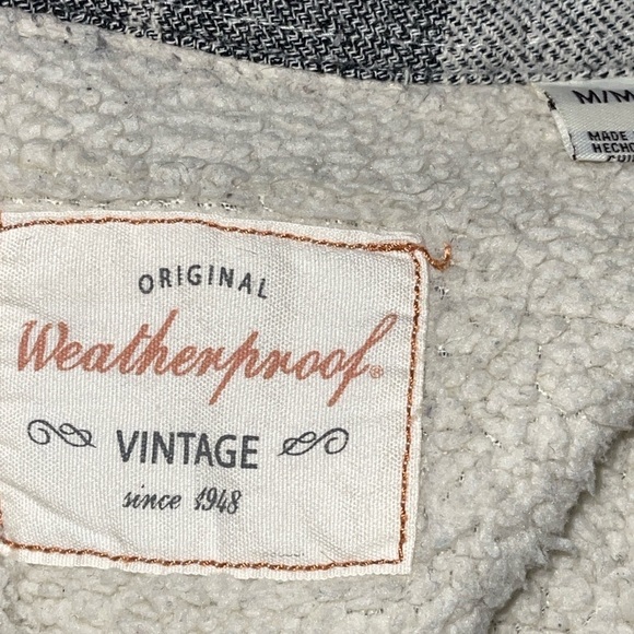 Original Weatherproof Vintage Shacket M Gray White Plaid Button Up Sherpa Lined - Picture 10 of 13